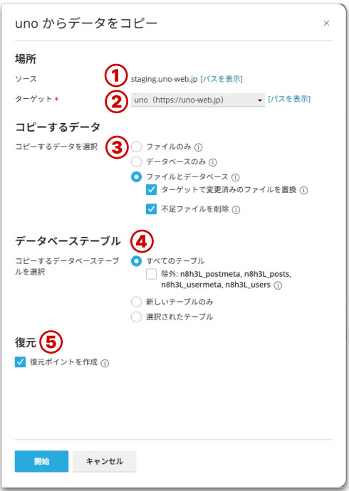 staging環境から本番環境へのコピー